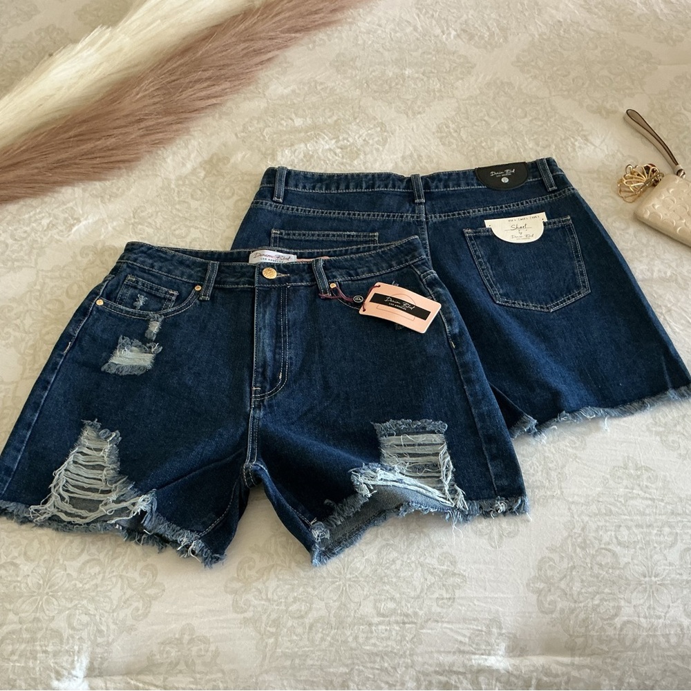 High-Rise Dark Wash Distressed Denim Shorts - Women $13 each Large and Medium
